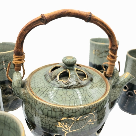 Somayaki Obori Japanese Teapot and Tumblers - Picture 3 of 8